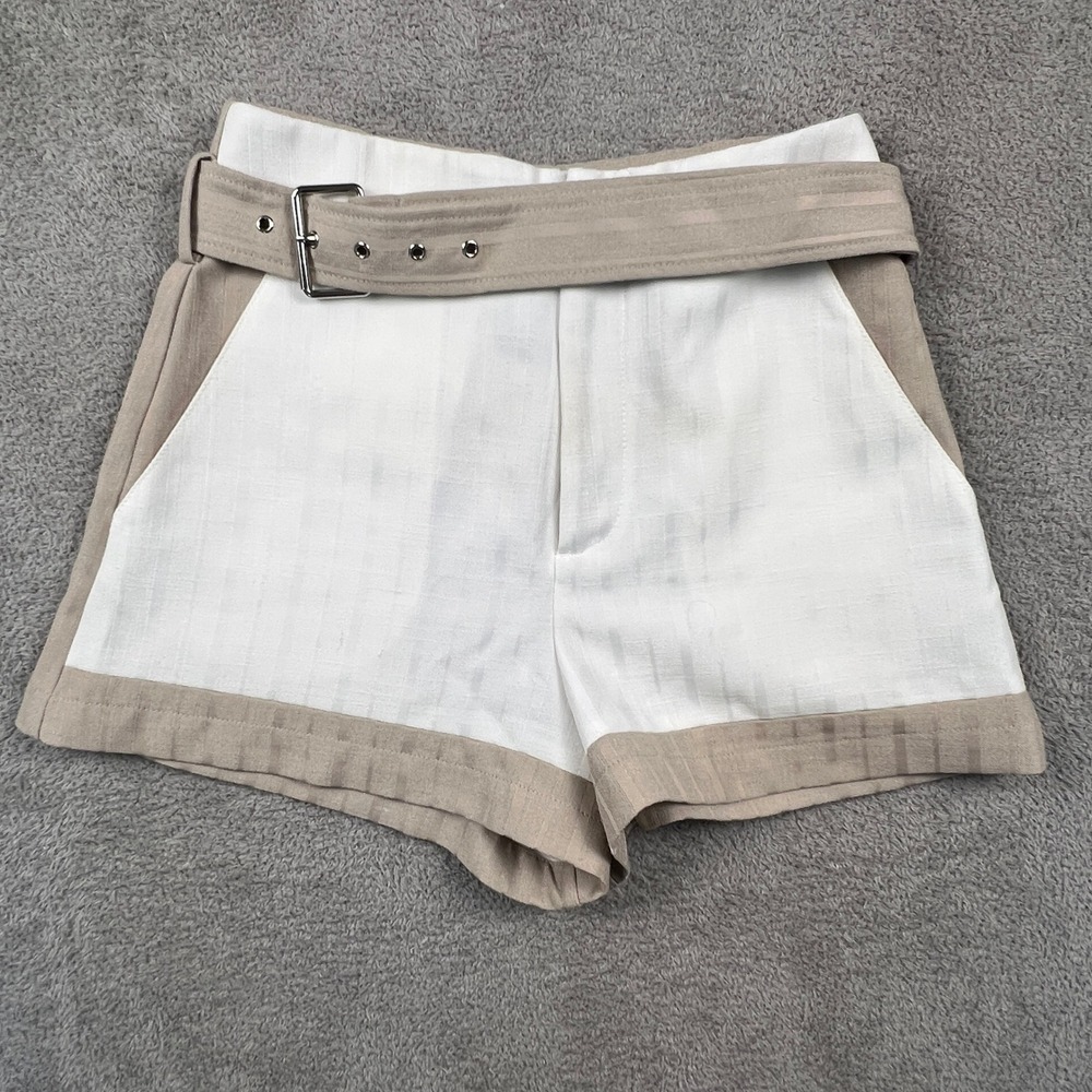 Lily Belted Shorts Womens 6 White Beige High Waist Summer‎ Chic Colorblock